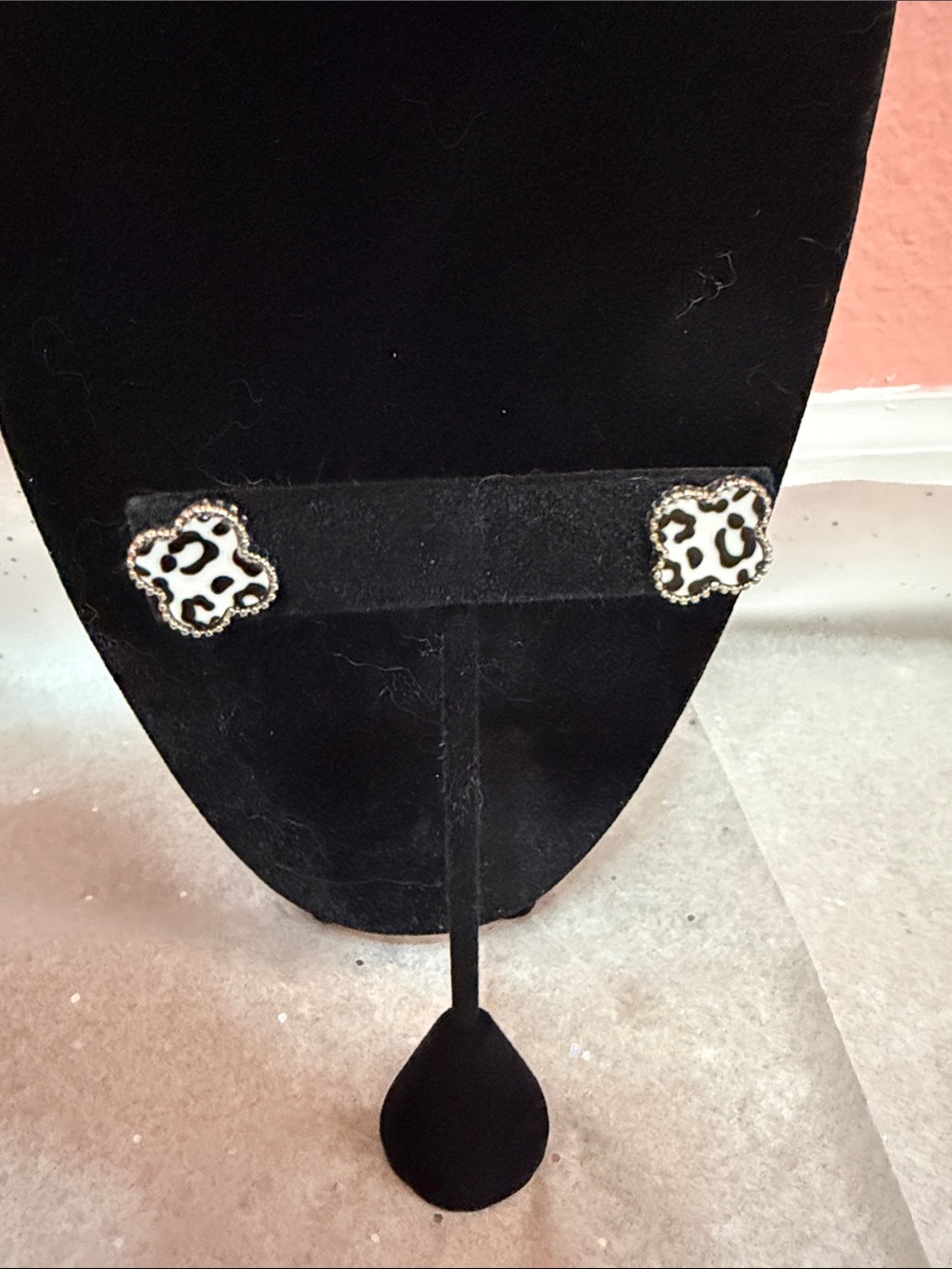 Park Lane White and Black Leopard Print Stud Earrings with Gold Trim